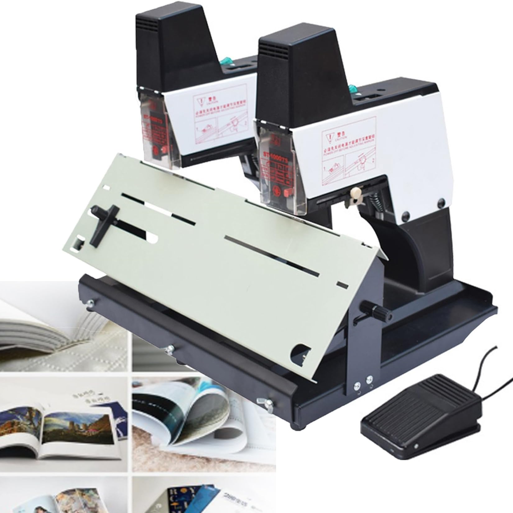 Grapadora eléctrica resistente, máquina de encuadernación automática de 9 velocidades con pedal de pie para encuadernación plana y vertical de hasta 40 hojas, ideal para uso en la oficina y el hogar