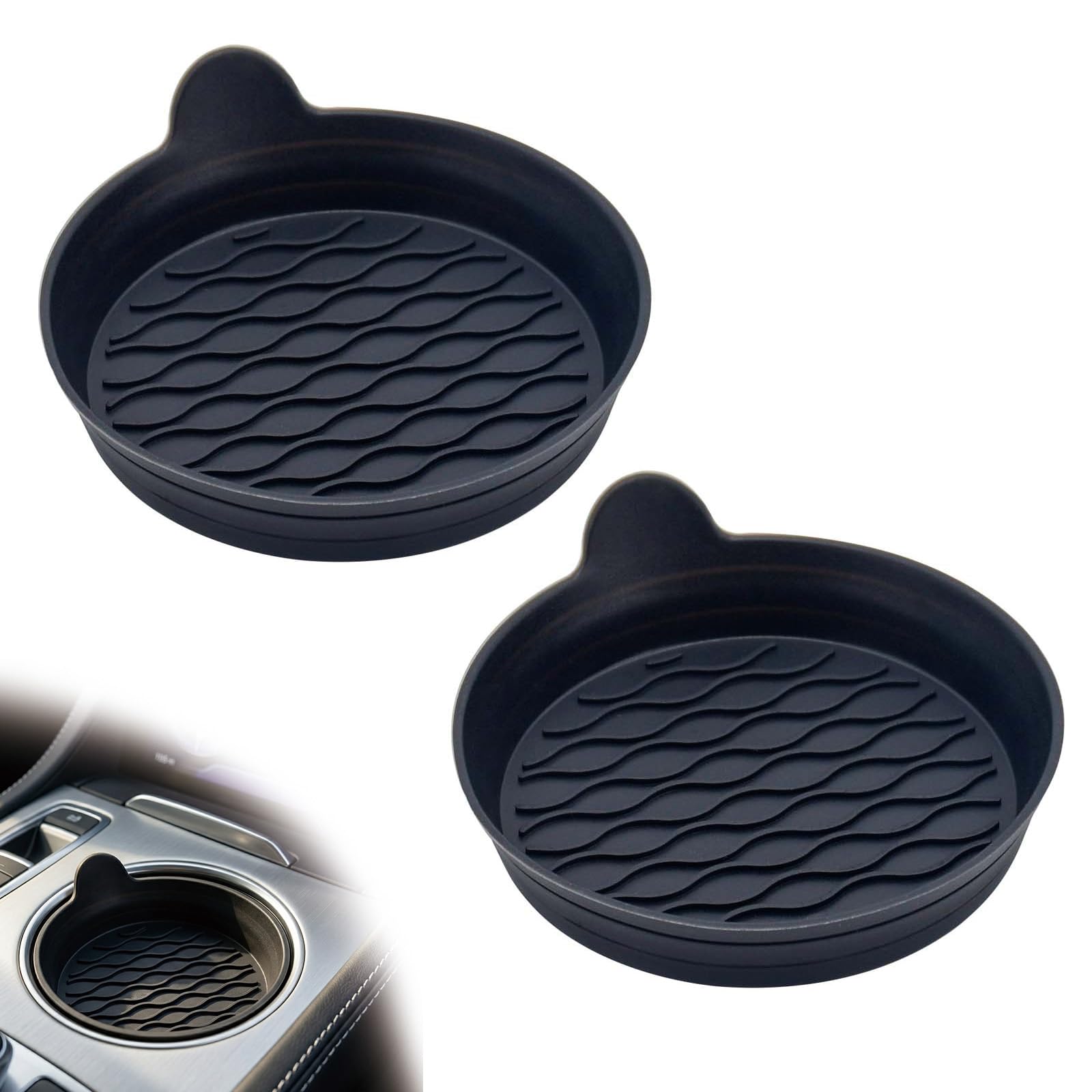 Solvio Car Coasters for Cup Holders [2 Pack], Universal 2.75" Silicone Non-Slip Car Interior Accessories, Waterproof Car Cup Holder Coaster for Most Cars, Black