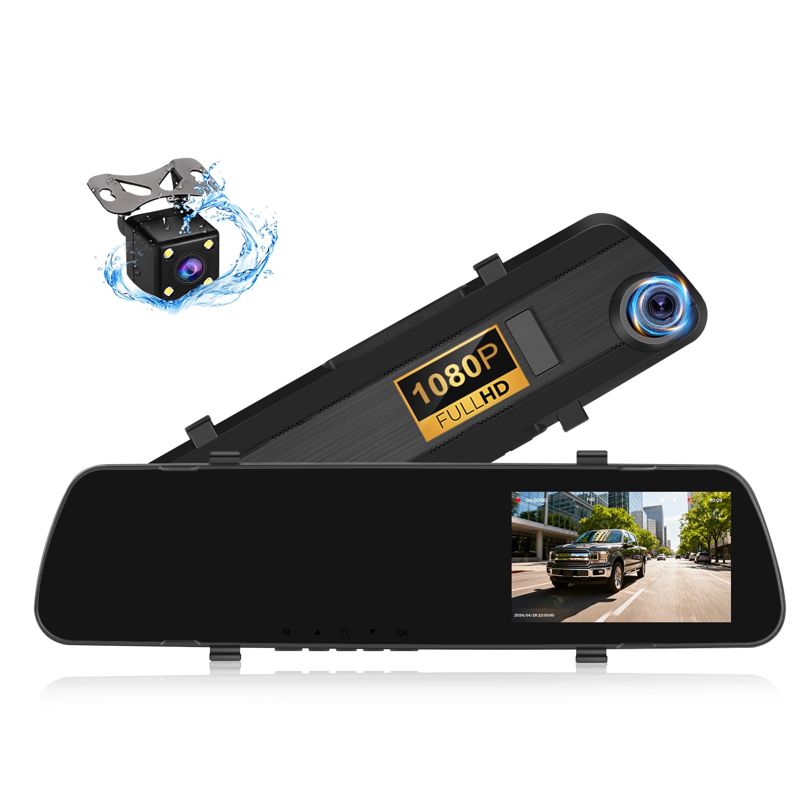 OiLiehu Cámara Salpicadero 1080P HD con Pantalla Táctil 4,0 Pulgadas, 480P Cámara Visión Trasera, Grabación en Bucle, Asistente de Marcha Atrás, Detección de Movimiento, Rotación de Lentes