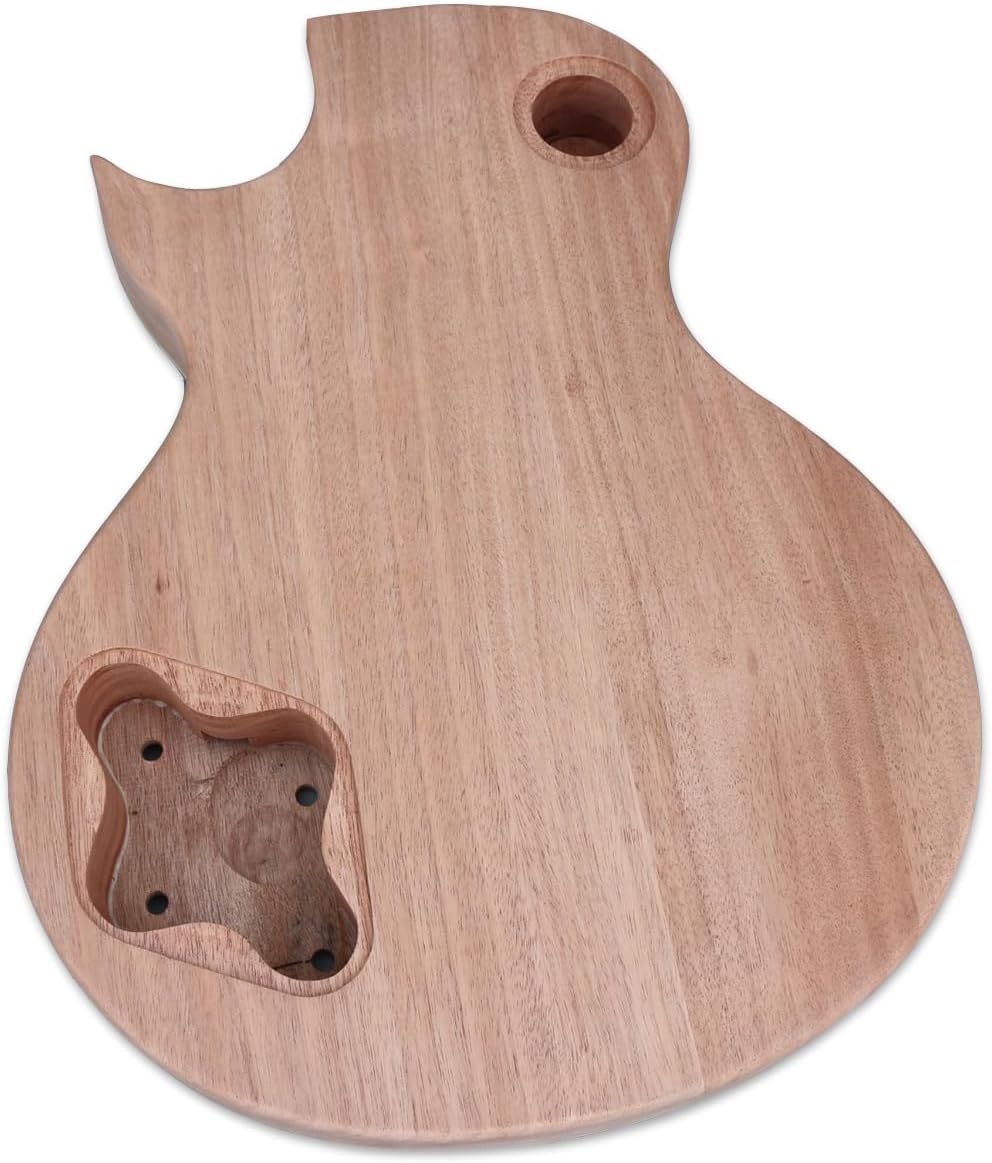 DIY Electric Guitar Semi-Finished Kit, Map Texture Veneer Mahogany Body and 22 Fret Neck One Piece Set In Heel Rosewood Fingerboard, White Square Inlays, All Accessories Included (01)