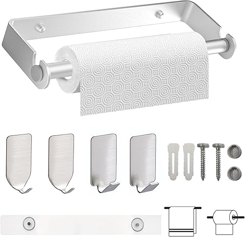 WSZBDY Soporte para toallas de papel debajo del gabinete para cocina, soporte para rollos de papel, soporte para toallas de papel, ganchos para