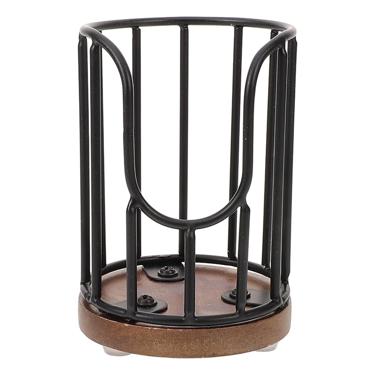 Cabilock Coffee Cup Dispenser with Wooden Base, Compact Paper Cup Holder for Countertop, Black Bathroom Cup Dispenser for Kitchen, Breakroom, Coffee Bar