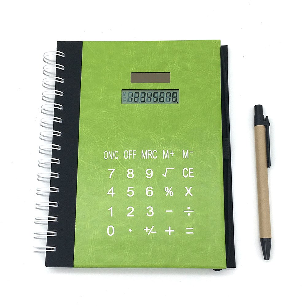 KHHK Multifunctional PU Leather Business Spiral Notebook A5 Memo Diary Book With Calculator, Card Slot, Sticky Memo Notes and Ballpoint Pen 8"(8 x 6.8 Inchs) Personal Organizer