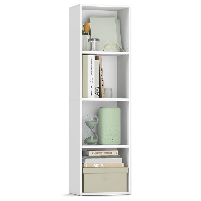 VASAGLE Libreria, Scaffale Libreria a 4 Ripiani, Scaffale Portaoggetti con Ripiani Regolabili, Scomparti Aperti, 24 x 30 x 106 cm, per Soggiorno Studio Camera da Letto, Bianco Nuvola LBC434W01