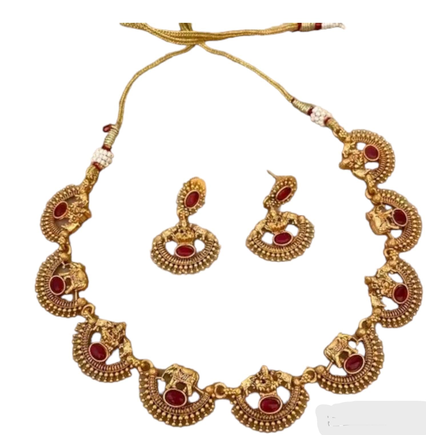 Pamadhya Traditional Gold Plated Necklace Jewellery Set with Earrings for Women (Ardhchandra-Red_801) (B0CBN4S2ZY) Amazon Price History, Amazon Price Tracker