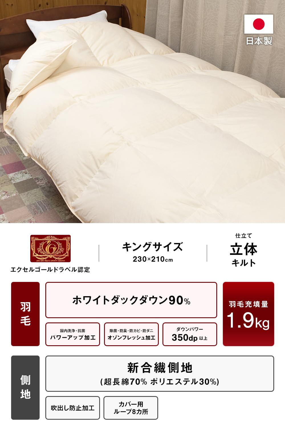 ☆新品❗ポーランド産ホワイトダウン93% 羽毛掛け布団 ダブルサイズ 