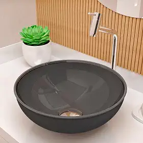 Cuba Pia de Apoio Sobrepor Vidro Redonda 29cm Banheiro Lavabo Beltempo BT-4030 (Cinza Chumbo)