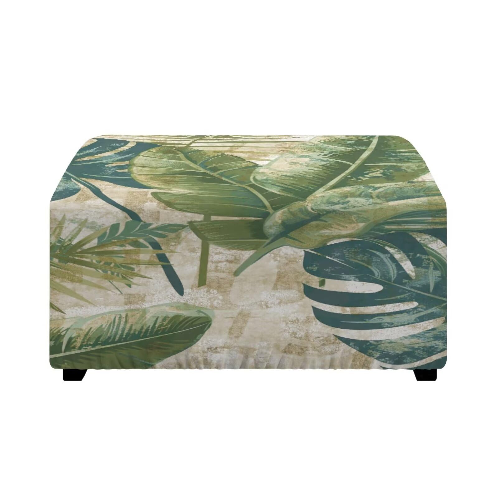 Xoenoiee Stretch Square Ottoman Cover Folding Storage Stool Cover Furniture Protector Soft Rectangle Ottoman Slipcover with Elastic Bottom, Vintage Tropical Leaf, Large