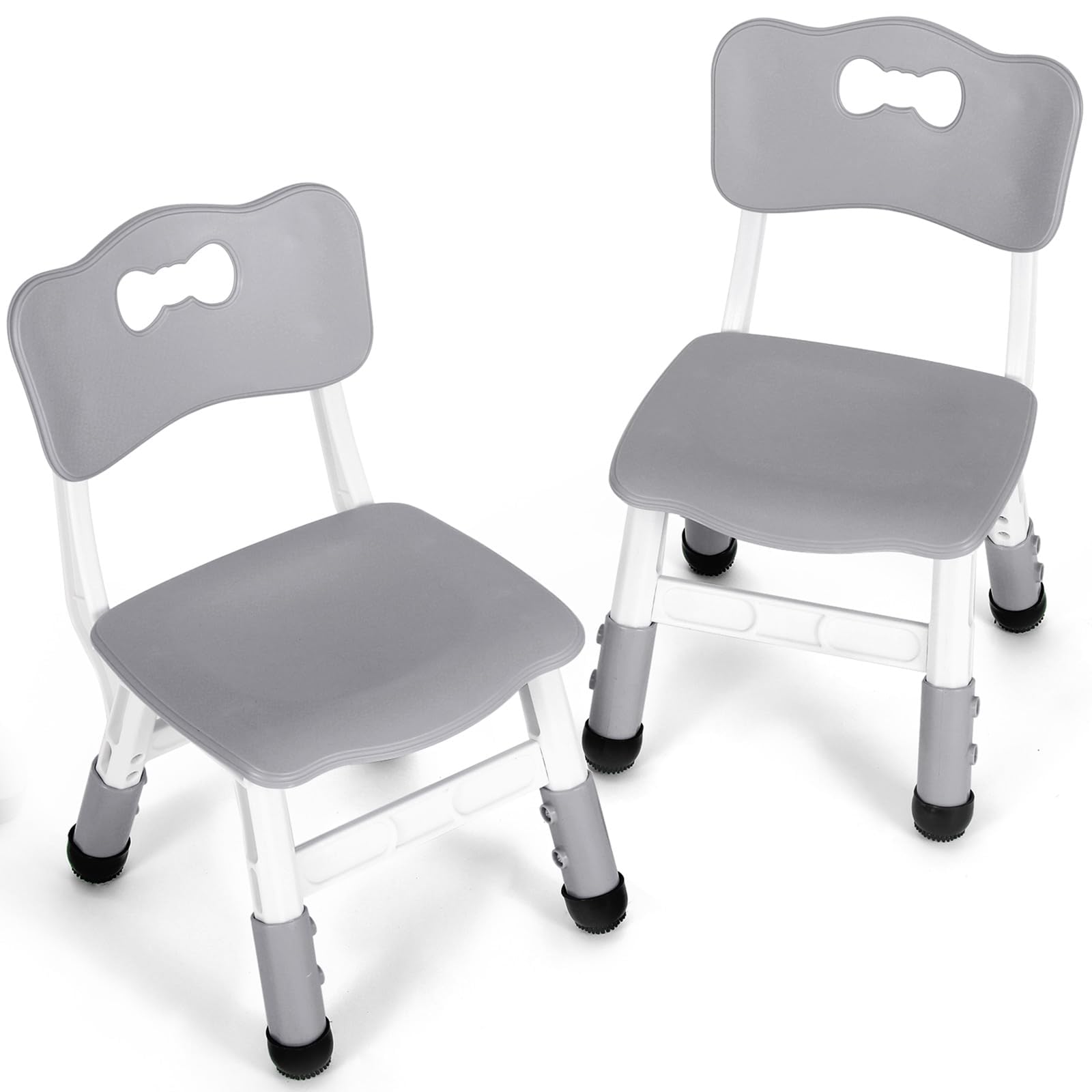 MAMIZO 2 PCS Kids Desk Chairs, Height Adjustable Children's Chairs with Backrest, Plastic Children's Seat from 2 Years, Children's Furniture for Children's Room, School, Max Load 100KG, Grey
