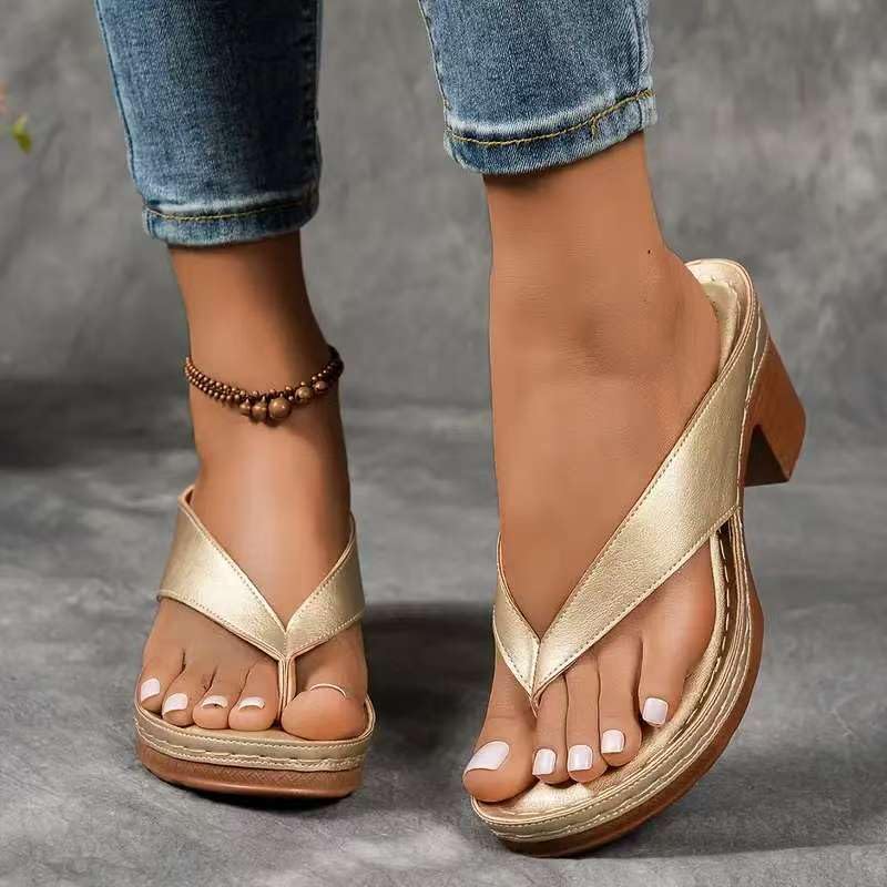 Chunky Heel Sandals for Women Summer Dressy 2025 Arch Support Comfortable Orthopedic Slip-On Open Toe Heeled Flip Flops Bridal Party Wedding Shoes Casual Wedge Thong Sandals3