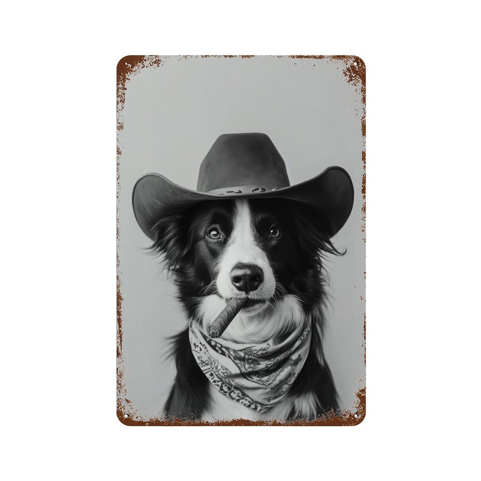 xiaoxiaoshen Border Collie Cowboy Print Wall Decor Art Metal Tin Poster Modern Home Decor Art Home Bar Shop Decorations Vintage Sign 30x20cm