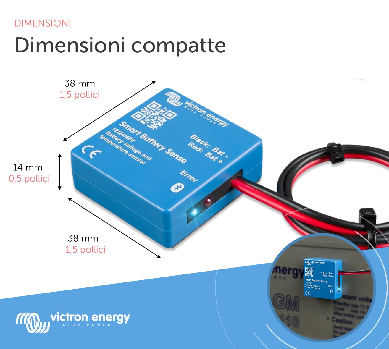 Victron Energy Smart Battery Sense, Sensore di Tensione e Temperatura, Lunga Portata (fino a 10m) | Lungo raggio (fino a 10 m)