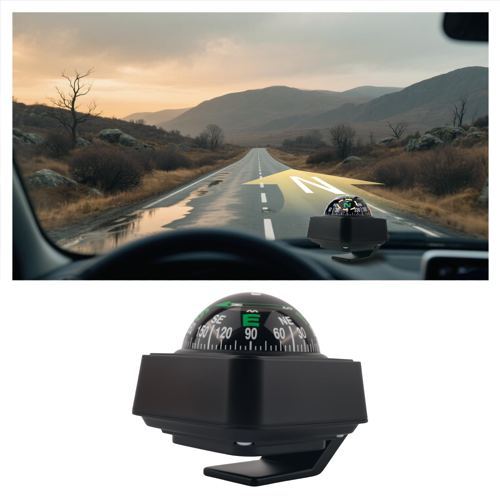 Brújula para coche mejorada, brújula digital HD ajustable para navegación, brújula universal para salpicadero, accesorios para camping, viajes y senderismo.