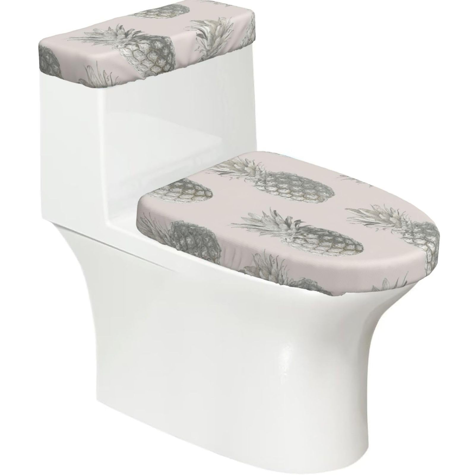 Lovely Pineapple Print Bathroom Decor Toilet Lid Cover And Tank Covers, Restroom Accessories Fits Most Round