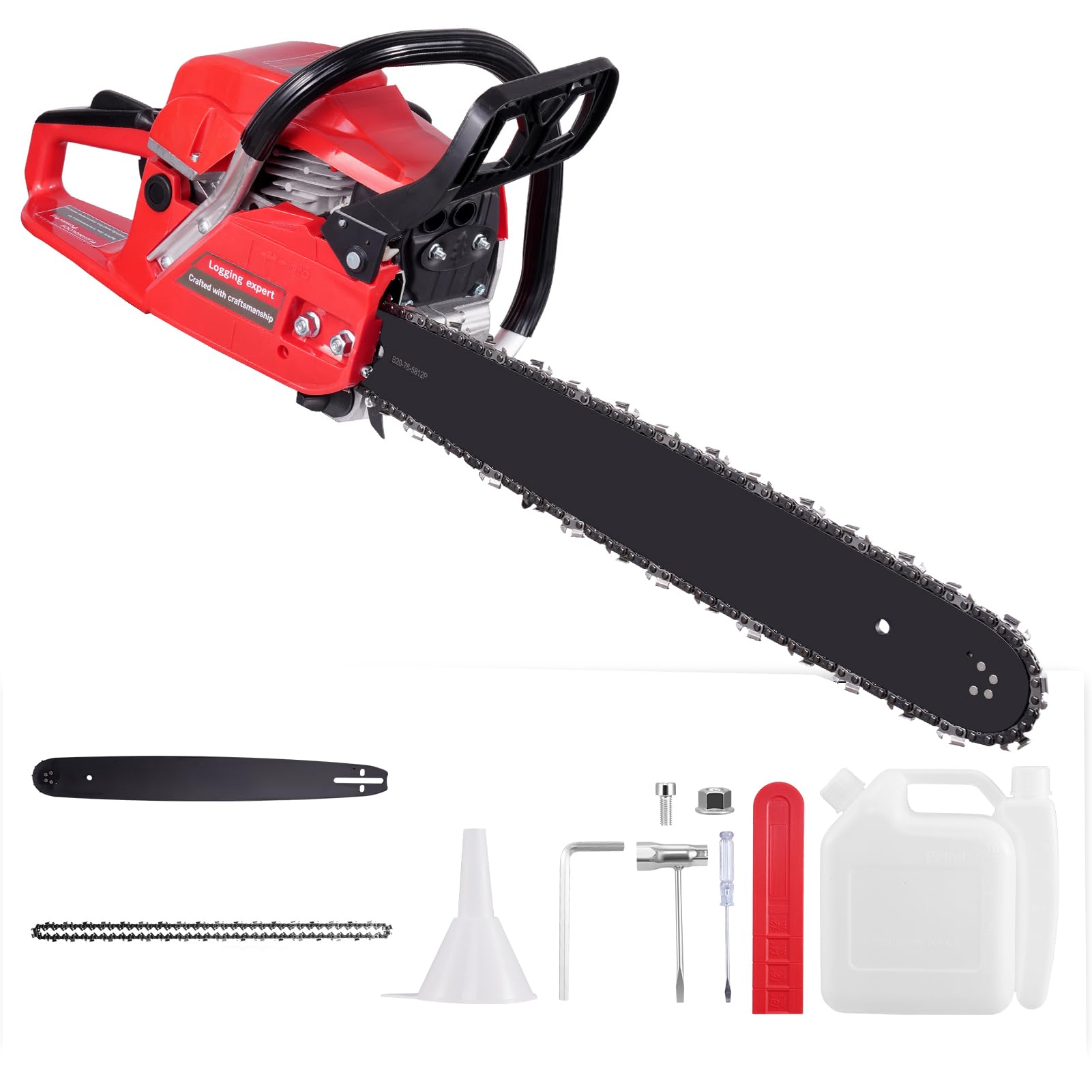wowspeed 2400W Petrol Chainsaw, 52cc Powerful Gasoline Chain Saw, 2 Stroke Chainsaws Cordless with 550ml Fuel Tank, Gas Chainsaw for Forest Cutting Trees, Wood, 20" Metal Saw Blade