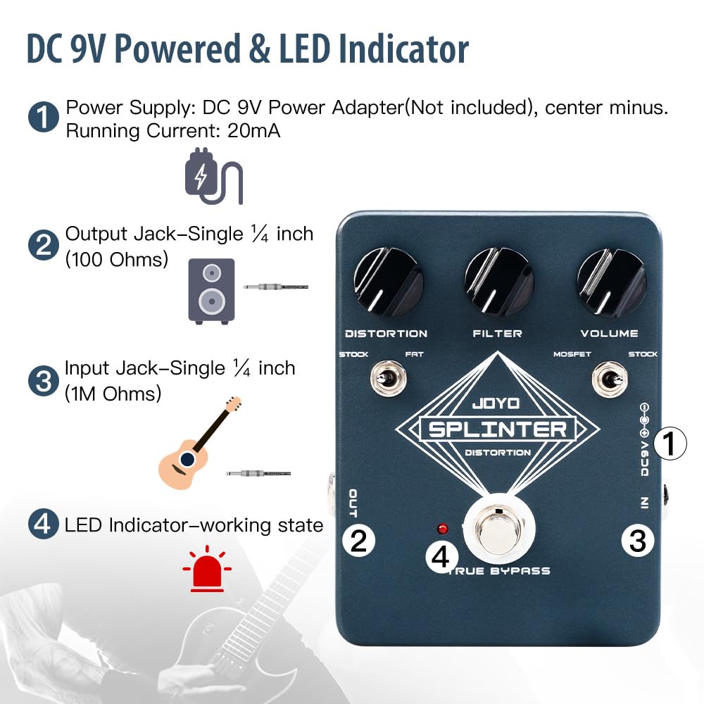 JOYO Distortion Guitar Effect Pedal with Selectable MOSFET & FAT