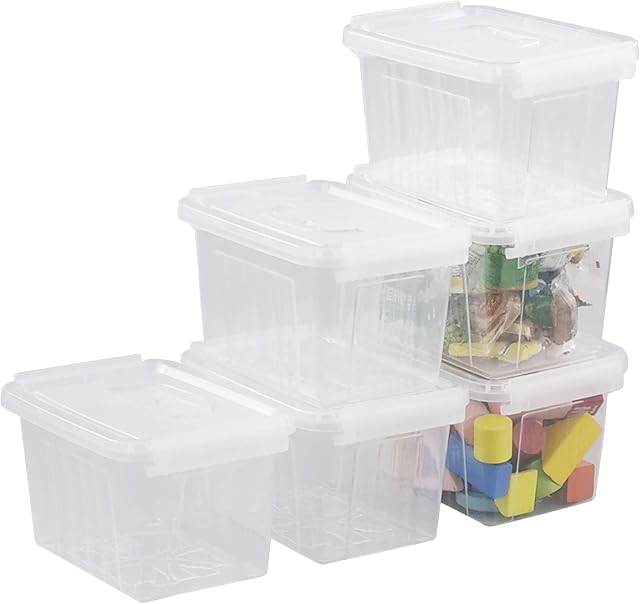 Parlynies Set of 6 Mini Plastic Storage Box with lid, 3 Liter, Clear