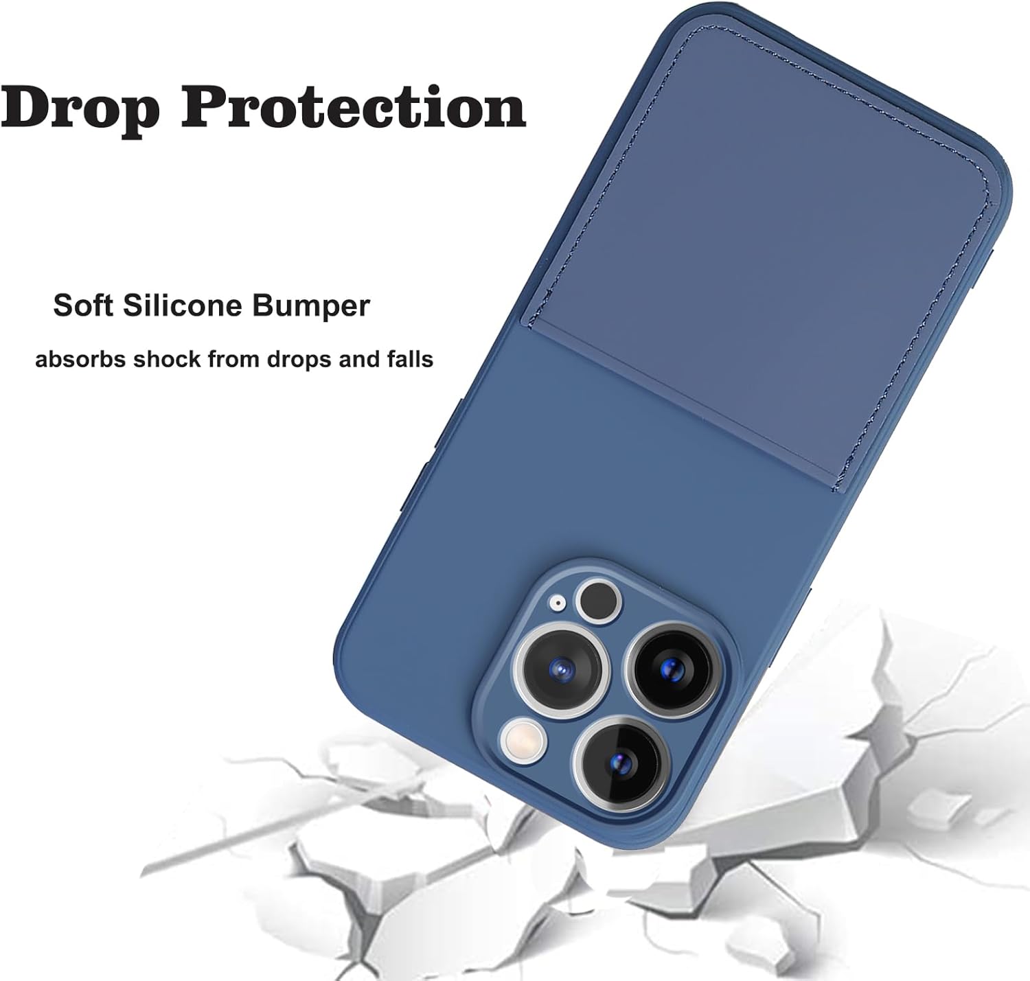 Slim Liquid Silicone Gel Case Compatible for iPhone 14 Pro 6.1 inch 2022 with Card Holder Sleeves Slot Anti-Scratch Shockproof Wallet Cover for iPhone 14 Pro (Blue) - Image 4