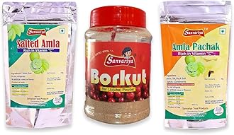 Sanvariya Foods Organic Borkut Powder 125g, Salted Amla 25g & Amla Pachak 50g, Boosts Digest & Immunity, Source of Vitamin C, Antioxidants, Googeberry Candy, Ayurvedic Daily Wellness Boost- Pack of 3