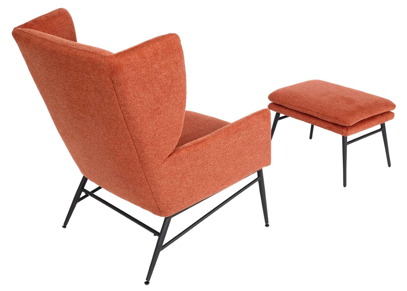 Mendler Sillón con otomana HWC-L62, con orejeras, tapizado, taburete, tela/textil, color marrón terracota