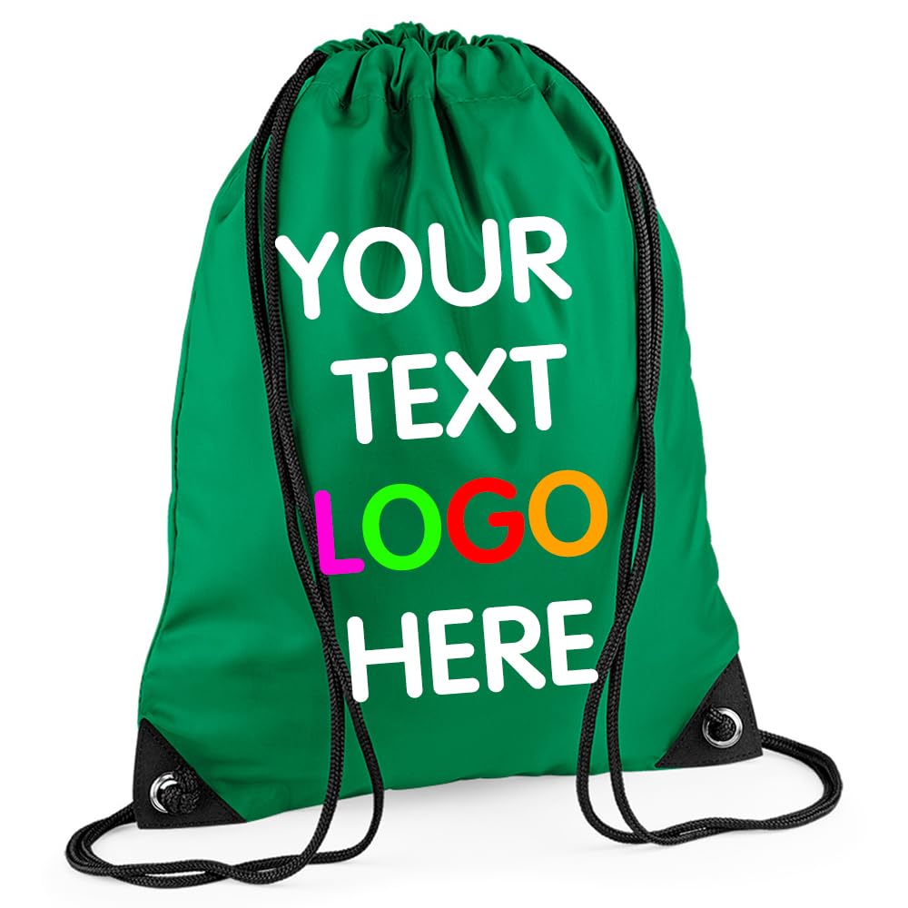 Expert Workwear Personalised Drawstring Bag PE Gym Kit School Men Women Kids Sport Custom Text Logo Print Rucksack - 32 Colours Kelly Green