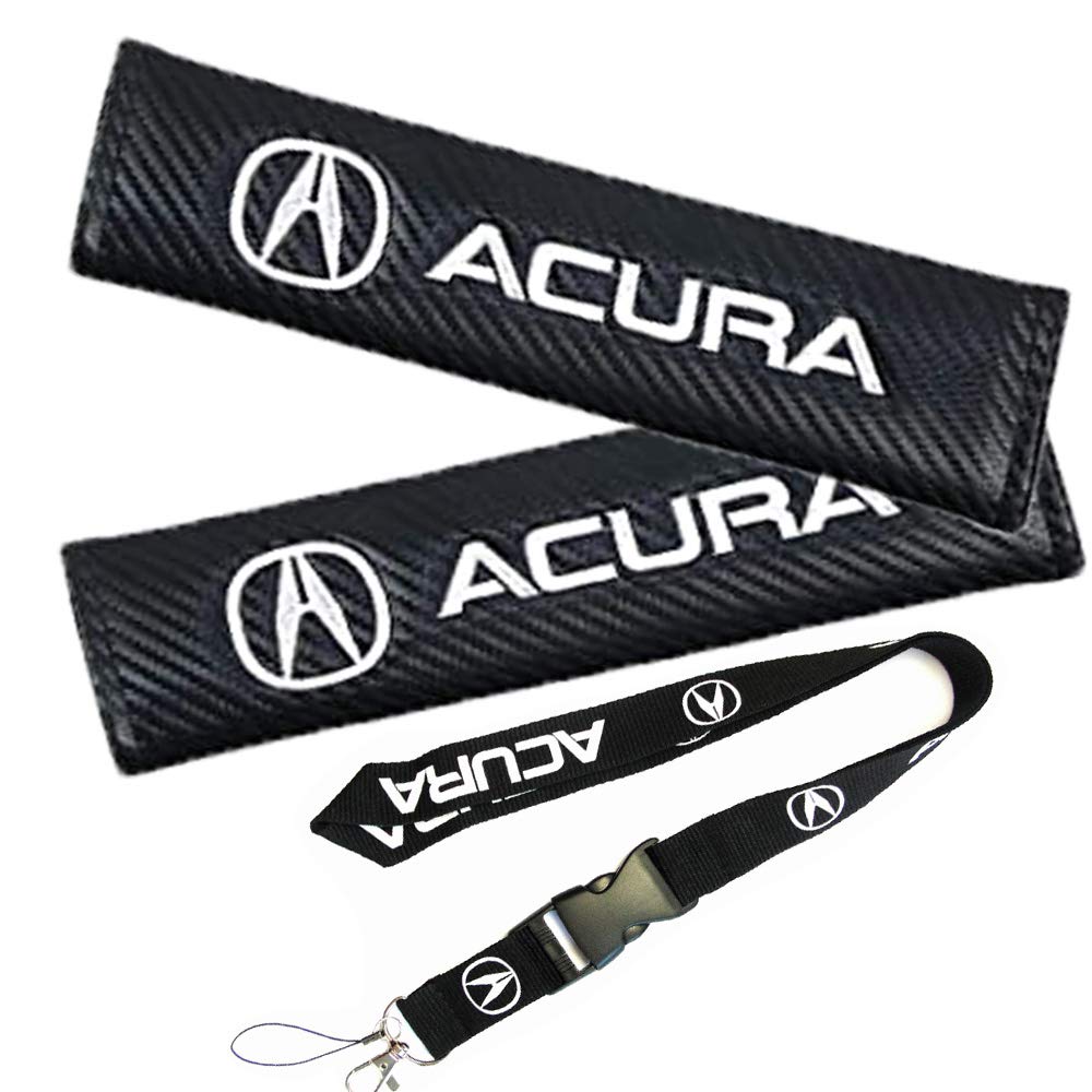 2 Pack Gray Car Seat Belt Shoulder Pads – Embroidered Logo For Acura/Honda Integra Type R (Universal Fit)