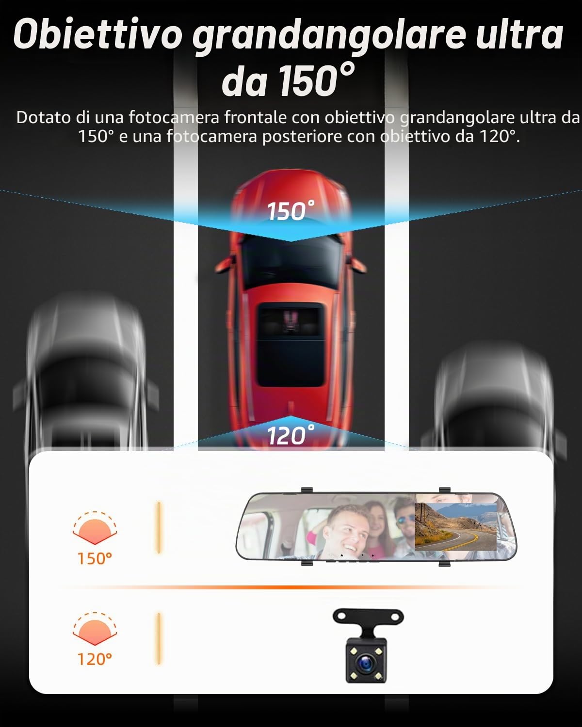 NHOPEEW Specchio Dash Cam 4 pollici 1080P vista anteriore e posteriore doppia telecamera - Super visione notturna/registrazione loop/Monitor di parcheggio - Telecamera di backup per le automobili
