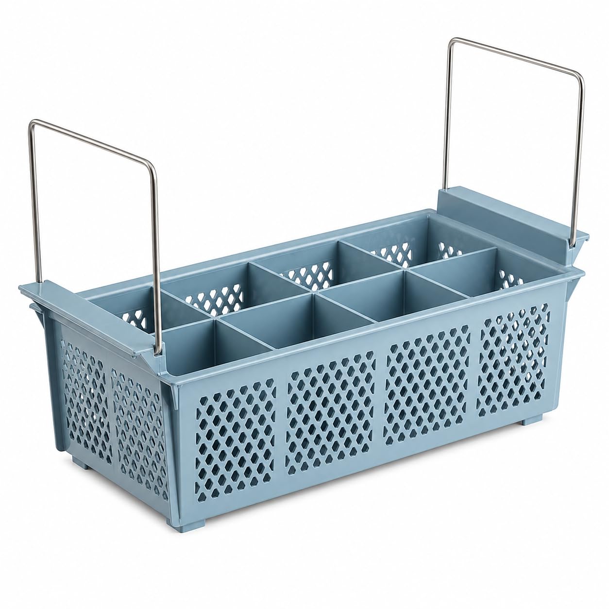 8 Compartment Half Size Flatware Rack with Handles by Glownary – Polycarbonate, Gray, Model 274rkfltwhg
