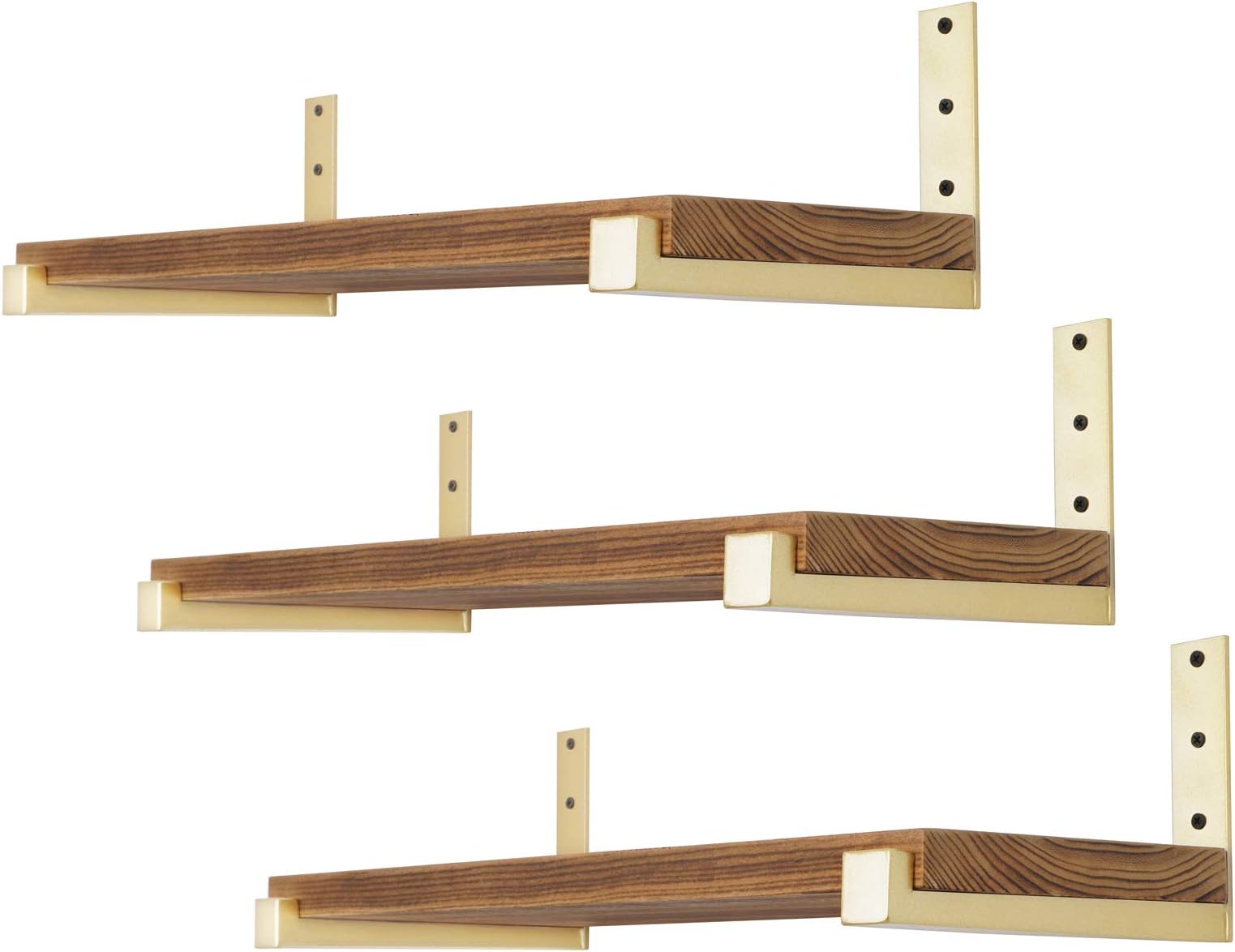 EZYDECOR 6 Pcs 10-Inch Heavy Duty Shelf Brackets Wall Mounted Gold Metal Shelving Supports with Lip (Gold) 10"