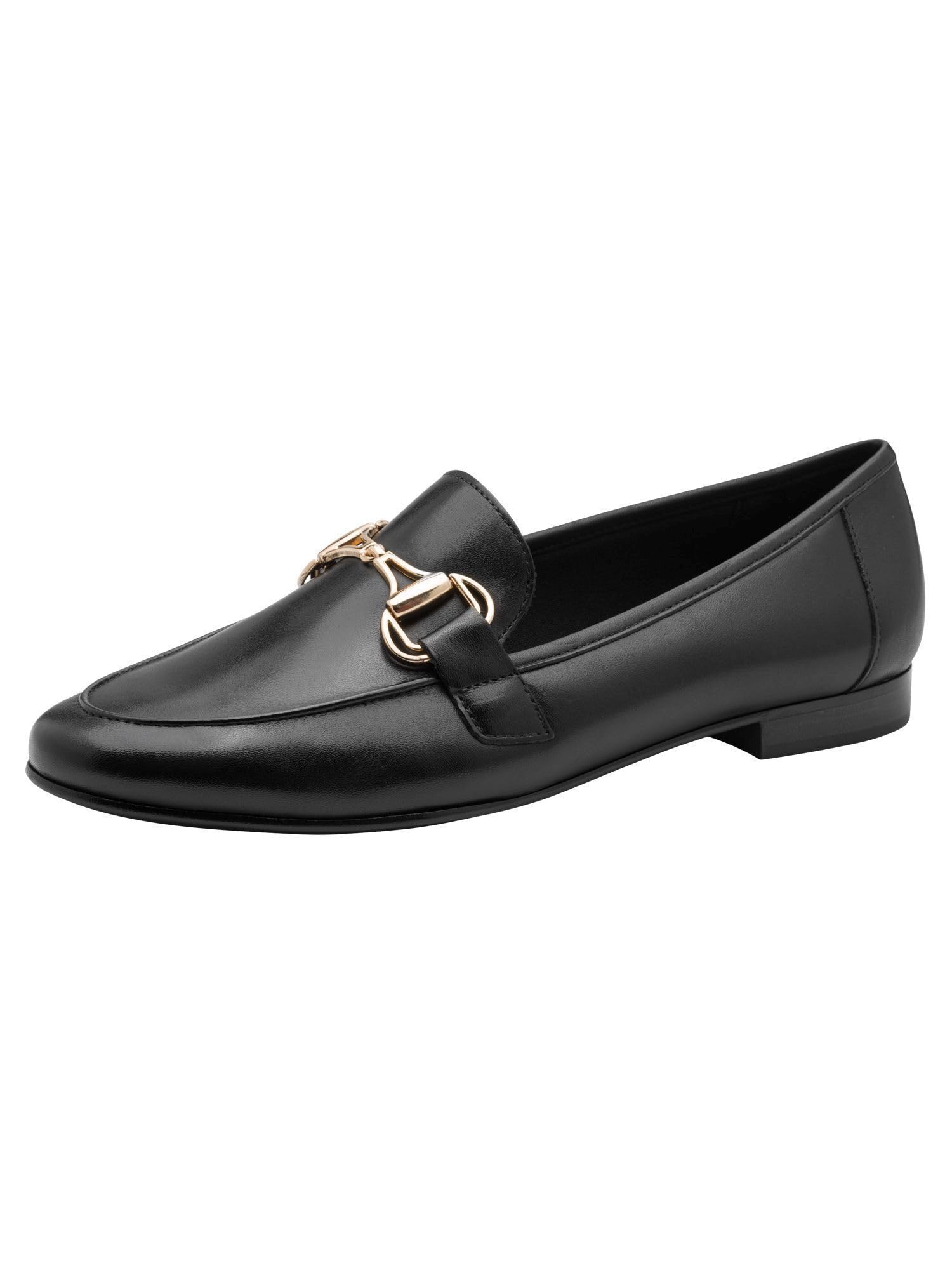 MARCO TOZZI Women's Loafers Soft Feel Me Footbed Leather Soft Lining Modern, Black (Black Nappa), 4.5 UK