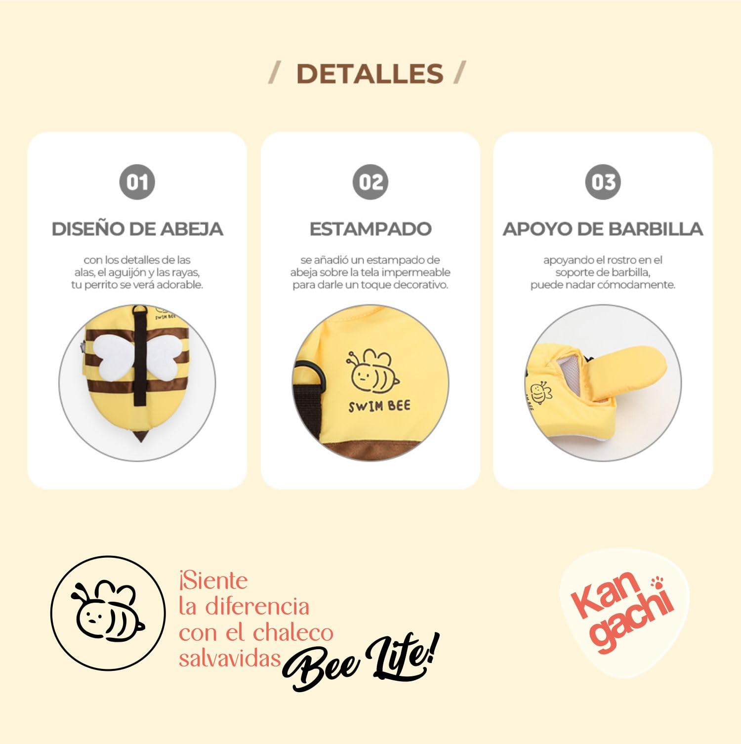 Its Dog & Kangachi - Chaleco Salvavidas de Abeja para Perros, Chaleco Flotador, Chaleco Seguridad Asa de Rescate, Ajuste Seguro, Alta Flotabilidad, Perros Pequeños y Medianos, Made in Korea, Talla S