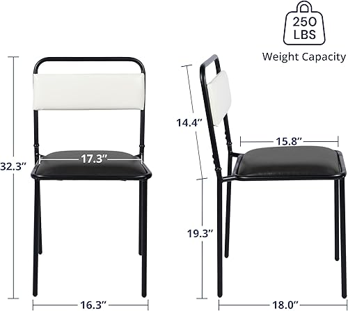 Miniatura 6 de Cozy Castle Mid-Century - Juego de 4 sillas de comedor modernas tapizadas de piel sintética, sillas apilables con patas de metal, color blanco y