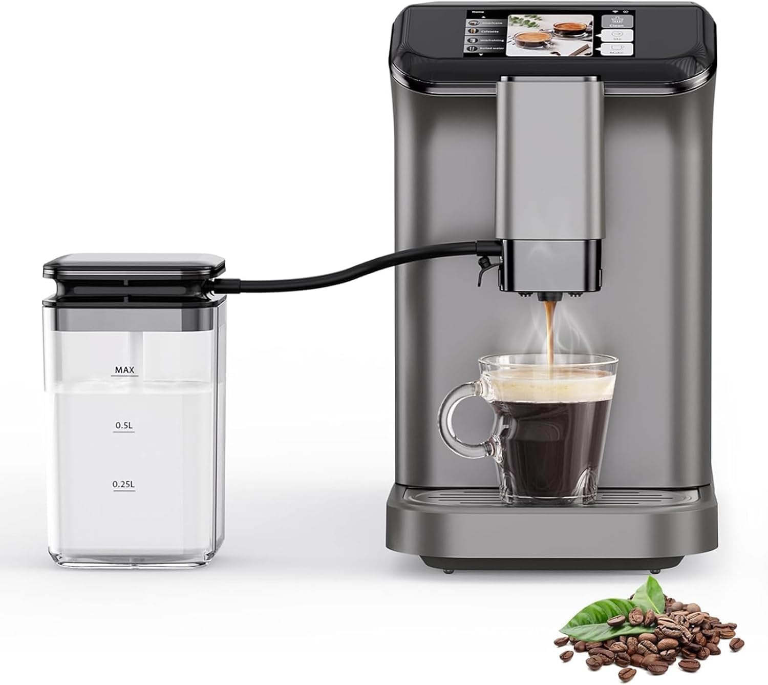 20 Bar Espresso Machine,1350w Power Professional Espresso Machine with Milk Frother and Touchscreen, Expresso Coffee Machines with Adjustable Temperature,Gray