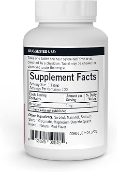 Kirkman - Melatonin 1 mg Chewable Tablets - 100 Tablets - Promotes Sleep - Refreshing Mint Flavor - Hypoallergenic