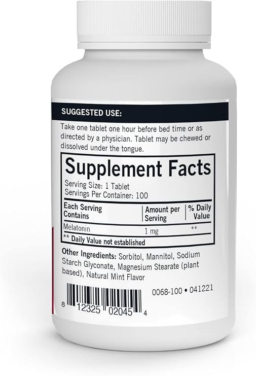 Kirkman - Melatonin 1 mg Chewable Tablets - 100 Tablets - Promotes Sleep - Refreshing Mint Flavor - Hypoallergenic