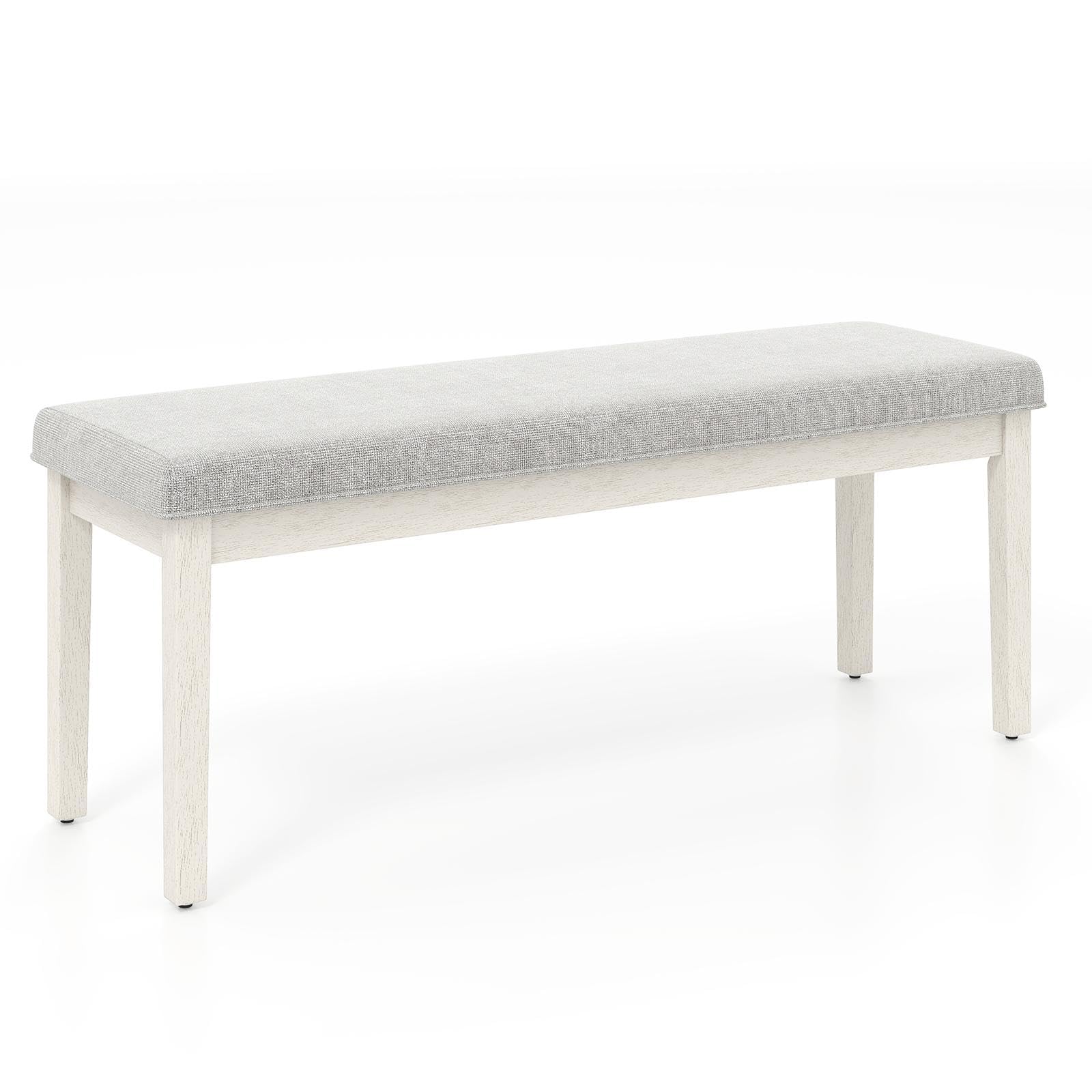 TANGZON 117cm/46Inches Dining Bench, Fabric Upholstered Long Bench with Rubber Wood Frame & Non-slip Foot Pads, Dining Seat Stool for Home Kitchen Living Room Bedroom Hallway (Light Grey)