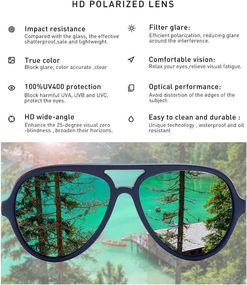 Aviator Sunglasses For Men Polarized Lens Plastic Lightweight Double Bridge Frame UV Protection For Driving Blue Frame/Blue Revo Lens - Image 6