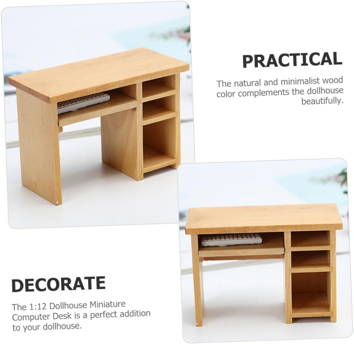 Generic 2 Sets Scale Miniature Dollhouse Furniture Wooden Computer Desk with Mouse Keyboard Dollhouse Accessories for Birthday Educational