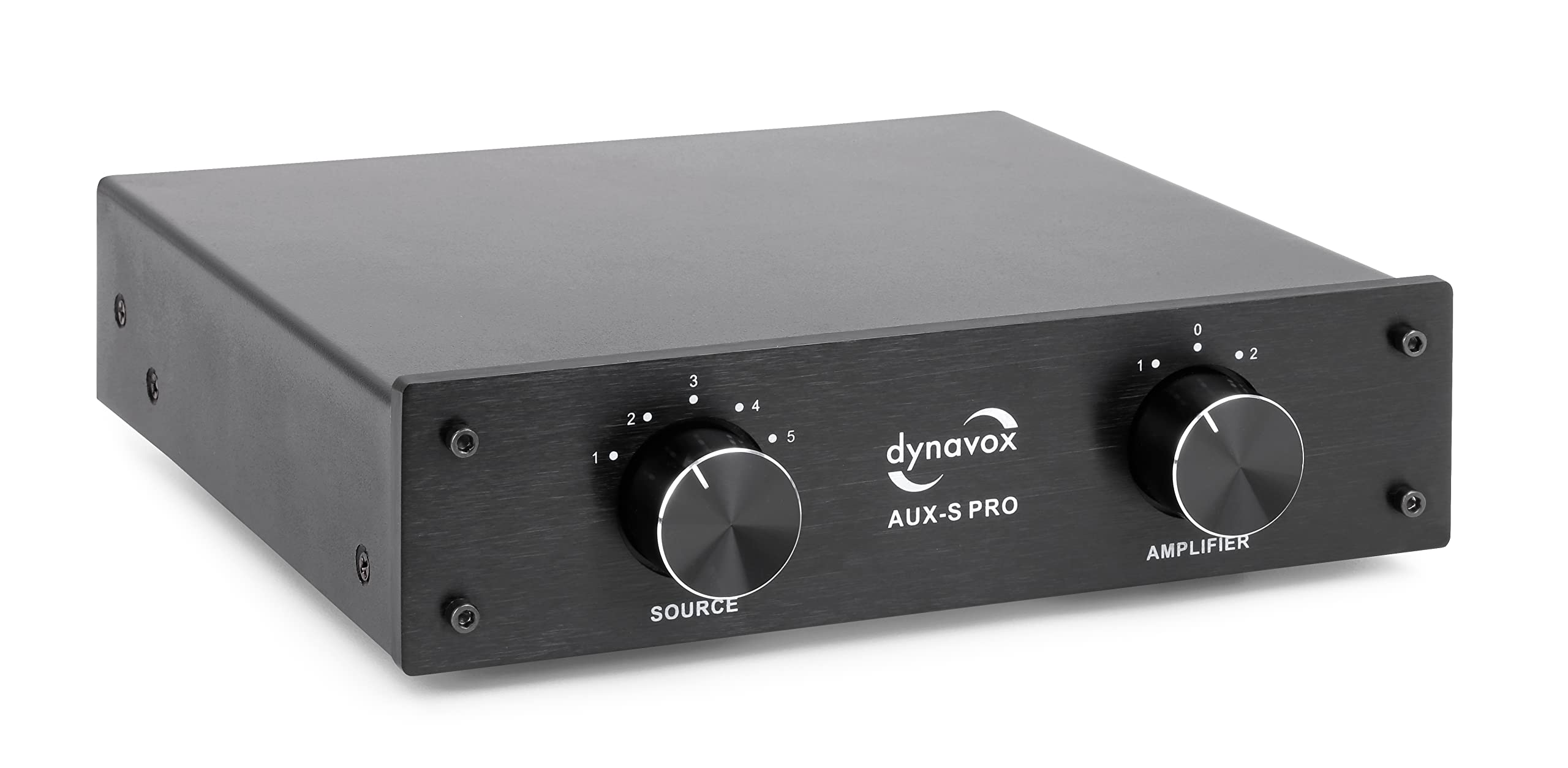 Dynavox AUX-S Pro - Conmutador de extensión de Entrada con 5 entradas RCA para Dos amplificadores estéreo y Envolvente, Color Negro
