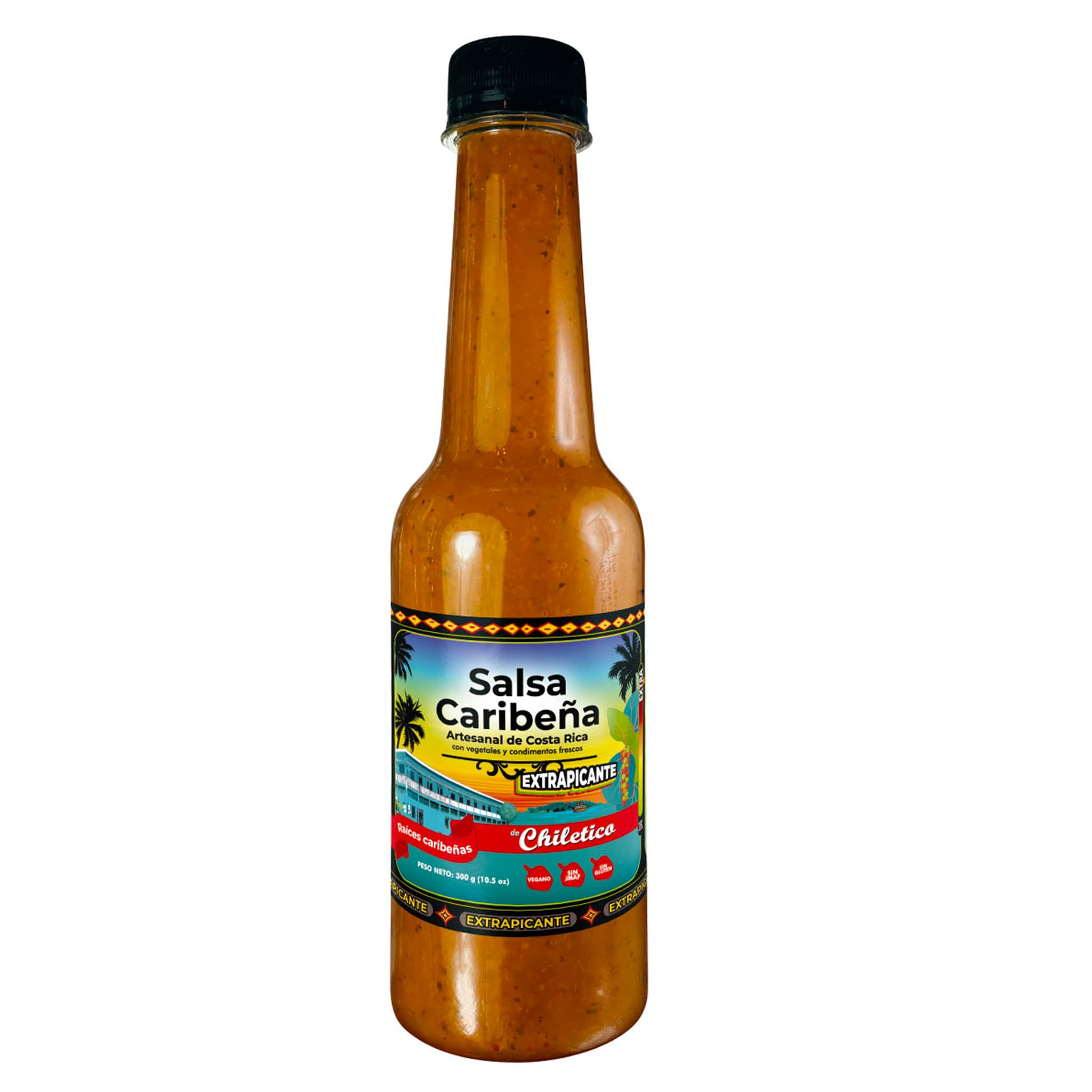 Chiletico Caribbean Hot Sauce, Extra Strong Heat Level Handcrafted from Costa Rica with Fresh Vegetables and Natural Spices – Gourmet Flavor, Extra