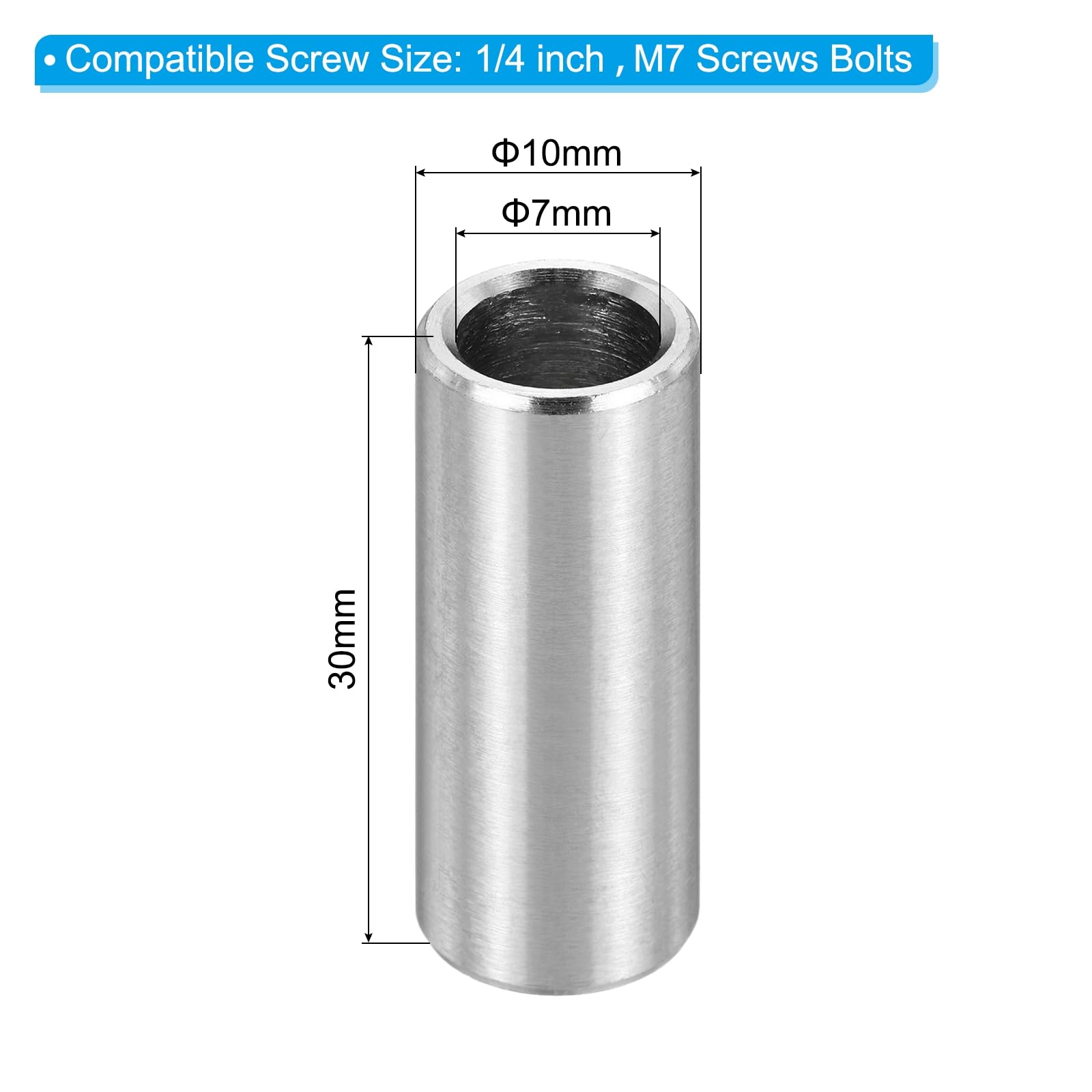 PATIKIL M7 Stainless Steel Spacers, 12Pcs Metal Spacer 7mm ID x 10mm OD x 30mm l Screw Standoff for 1/4" or M7 Screw - Image 2