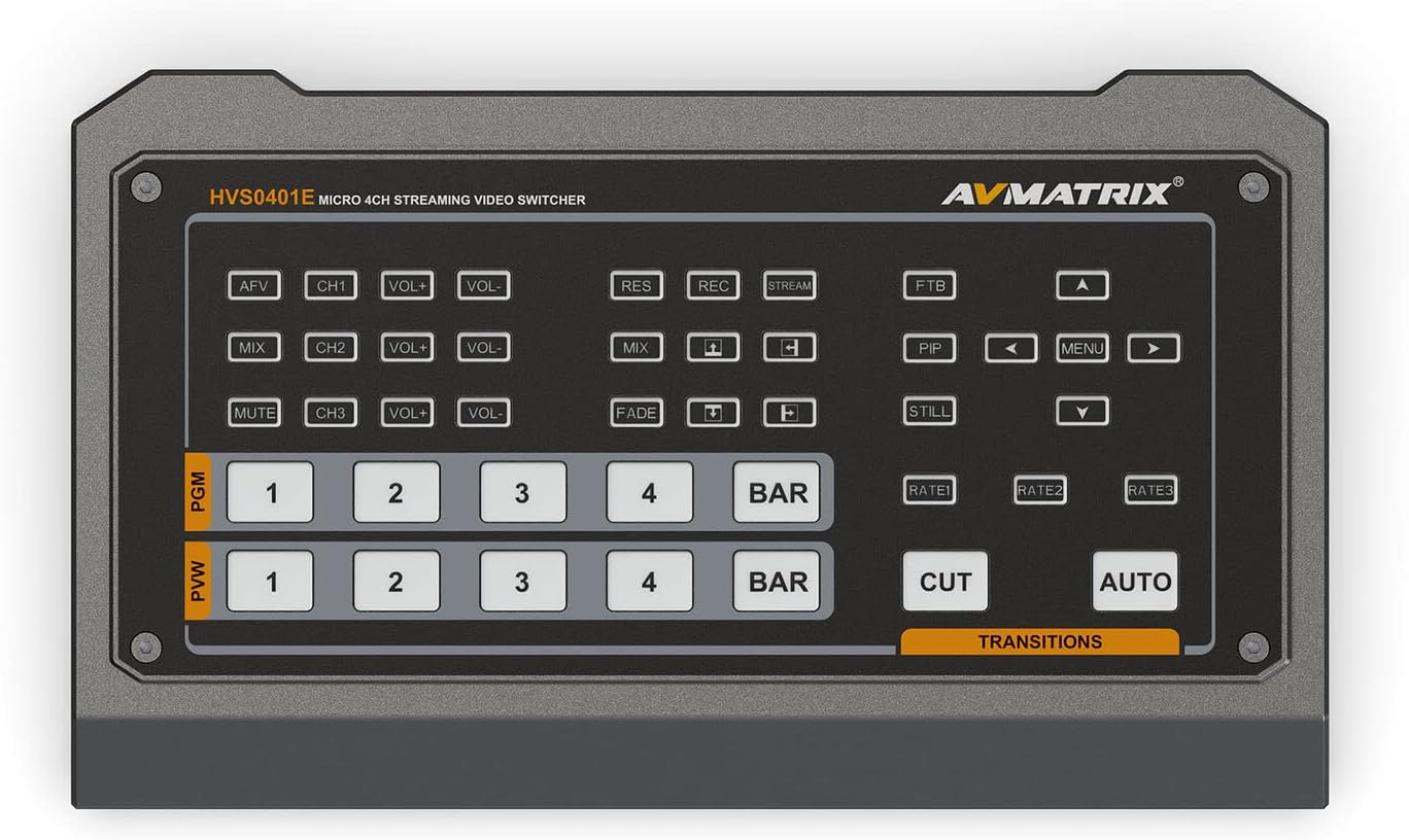 AVMATRIX HVS0401E Video Switcher Mixer 4 Channel SDI HDMI Inputs 2 Channel PGM Output for Live Streaming Recording