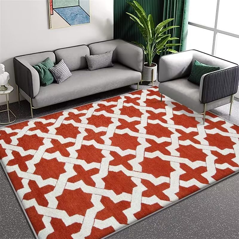 Tapis d'entrée Géométrie Rouge Et Blanc Tapis de Chambre Couloir Salon Polyester Tapis Entree Interieur Exterieur Lavable en Machine Paillasson Extérieur...