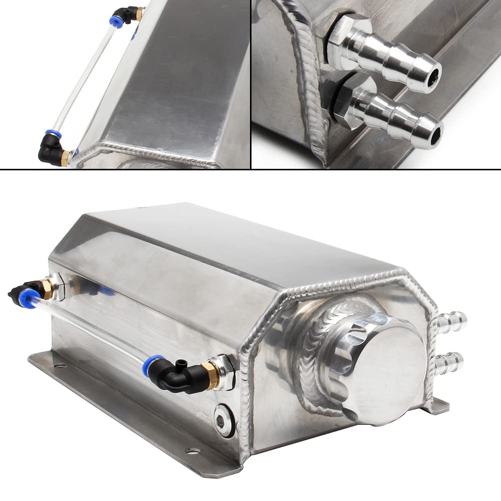 Universal - Serbatoio di troppopieno liquido di raffreddamento per radiatore 2 L, serbatoio di troppopieno liquido di raffreddamento in alluminio lucido 2 L