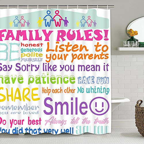 Ikfashoni 7 Piece Cute Family Rules Shower Curtain Set With Rugs And Towels, Include Non-Slip Rug, Toilet Lid Cover, Bath Mat And Towels thumb #3