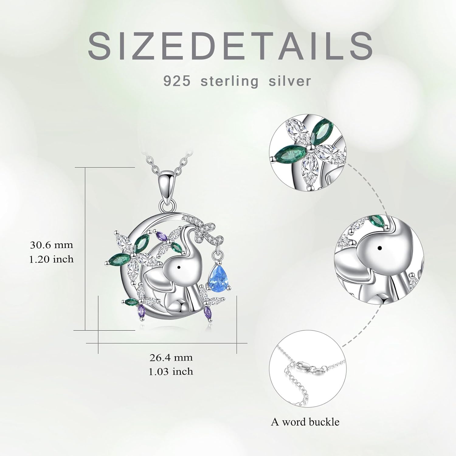 Moissanite Moon Elephant Necklace for Women, 925 Sterling Silver Colorful CZ Flower Elephant Pendant Necklace, Jewelry Gift for Wife Girlfriend Anniversary Birthday, 18+2 Inch - Image 5