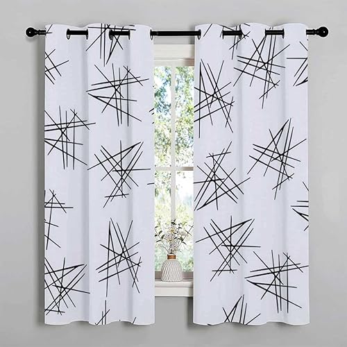Miniatura 3 de Cortinas para Cocina Black and White Lines Concise Door Curtain Panels Pantry Curtain 72Inch Width by 85Inch Length,2 Panels