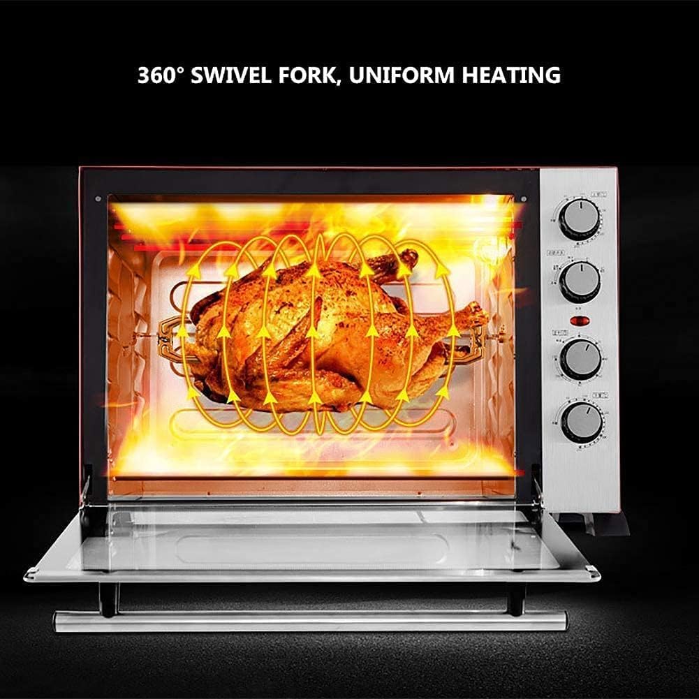 Forno tostapane, forno mini friggitrice ad aria da 60 l, elettrico a convezione con teglia, griglia e spiedo rotante (100-250 °C), molteplici funzioni di cottura grill, in metallo/vetro, ai