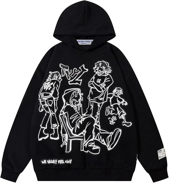 Aelfric Eden Mens Graphic Oversized Hoodie Cartoon Character Print Streetwear Casual hoodies y2k Hooded Sweatshirt