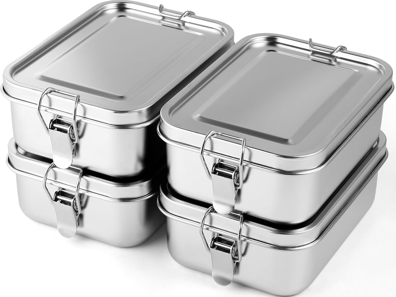 4 Pcs Stainless Steel Bento Box, Metal Lunch Box, Food Storage Containers with Lockable Clips to Leak Proof, Reusable Metal Lunch Snack Boxes for Work, Picnic, Camping, Dishwasher Safe(850ml)